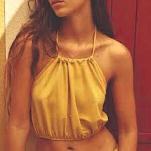 NWT ZARA Yellow Cropped Halter Top Size Lg